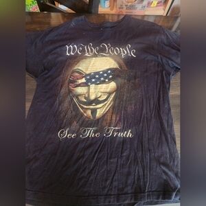 Black Graphic T-Shirt  We The People See The Truth with Mask Design Size Xl